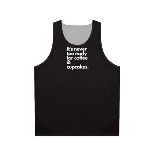 Unisex tank top featuring coffee and cupcakes design