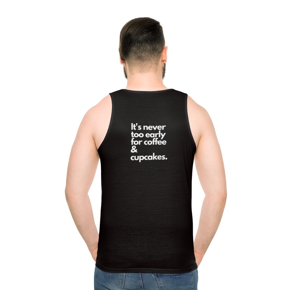 Unisex tank top featuring coffee and cupcakes design