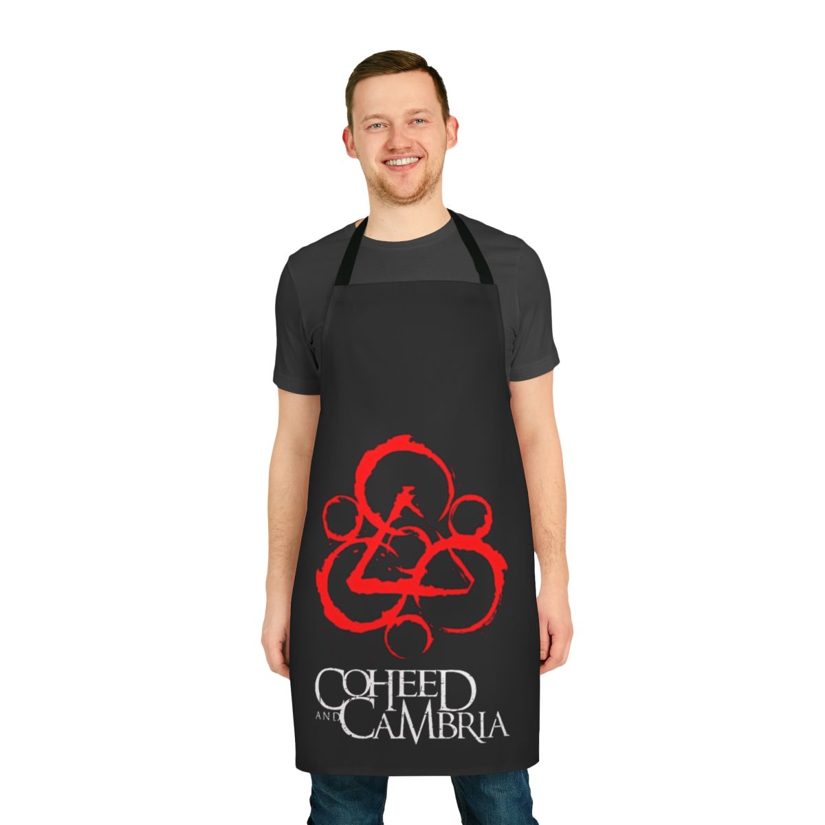 Coheed and Cambria inspired apron featuring the band's logo and dragonfly design