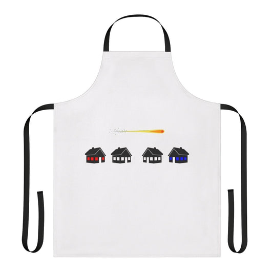 Coherence-inspired minimalist design apron with comet and blue elements