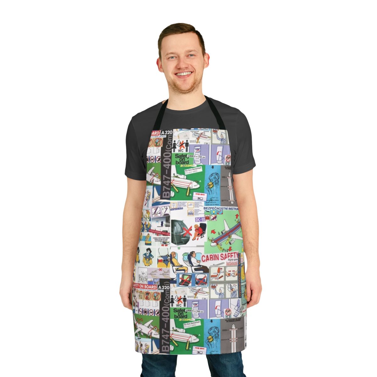 Collage design safety apron for air travelers and flight crews
