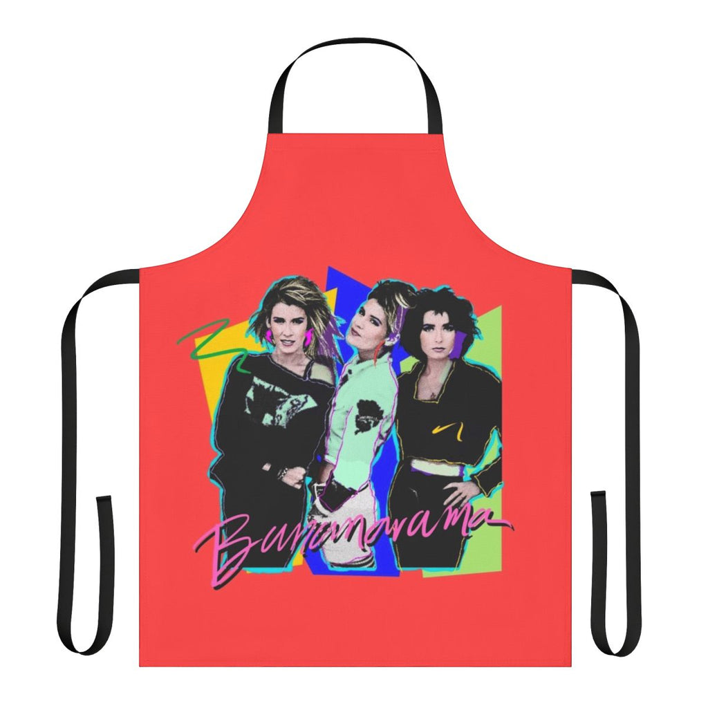 Vibrant 80s style banana print apron with pop art colors and retro design