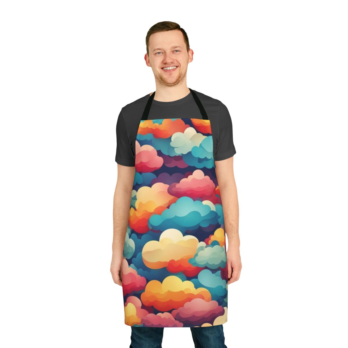 Vibrant abstract cloud pattern design printed on a high-quality kitchen apron