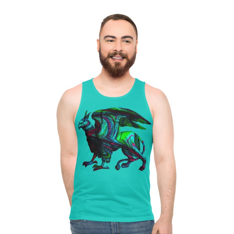 Colorful abstract griffin silhouette watercolor painting on unisex tank top