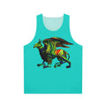 Colorful abstract griffin art silhouette on aqua unisex tank top