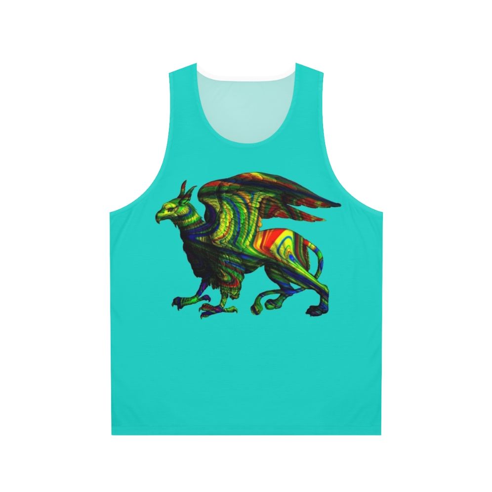 Colorful abstract griffin art silhouette on aqua unisex tank top