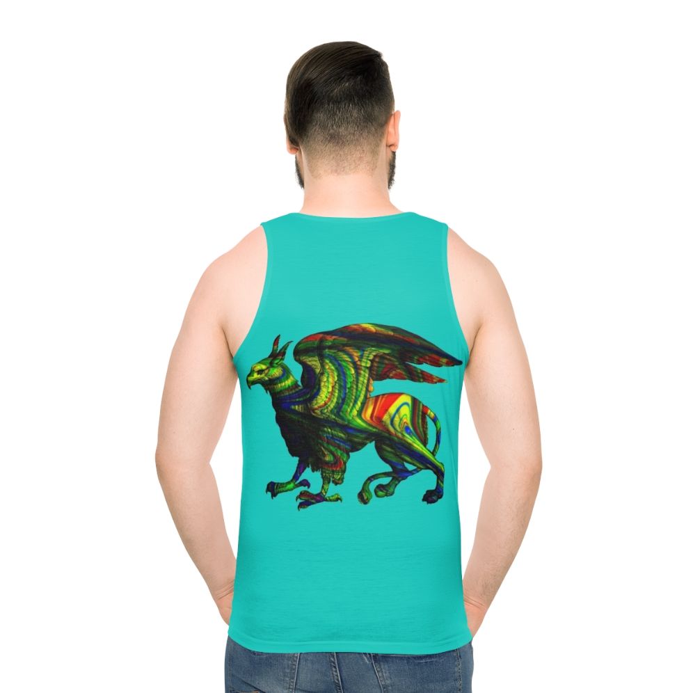 Colorful abstract griffin art silhouette on aqua unisex tank top