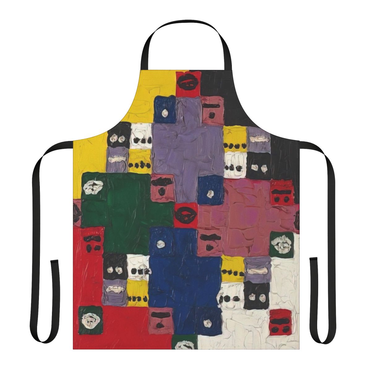 Apron featuring colorful abstract patterns and spiritual geometric designs inspired by the art of Alfred Jensen