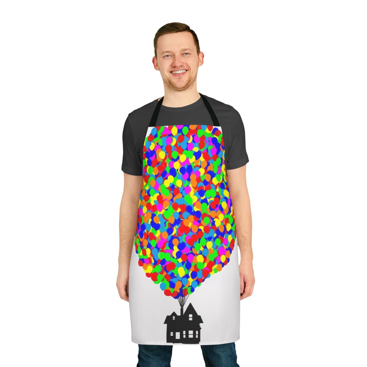 Vibrant up-themed apron with balloons, a nod to the beloved Pixar movie