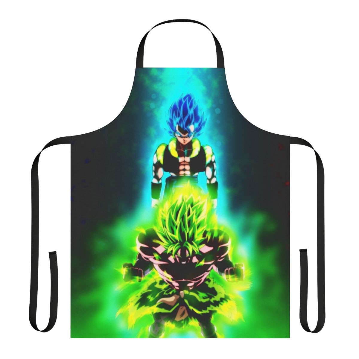 Vibrant apron featuring the iconic fight between Gogeta and Broly from the Dragon Ball series