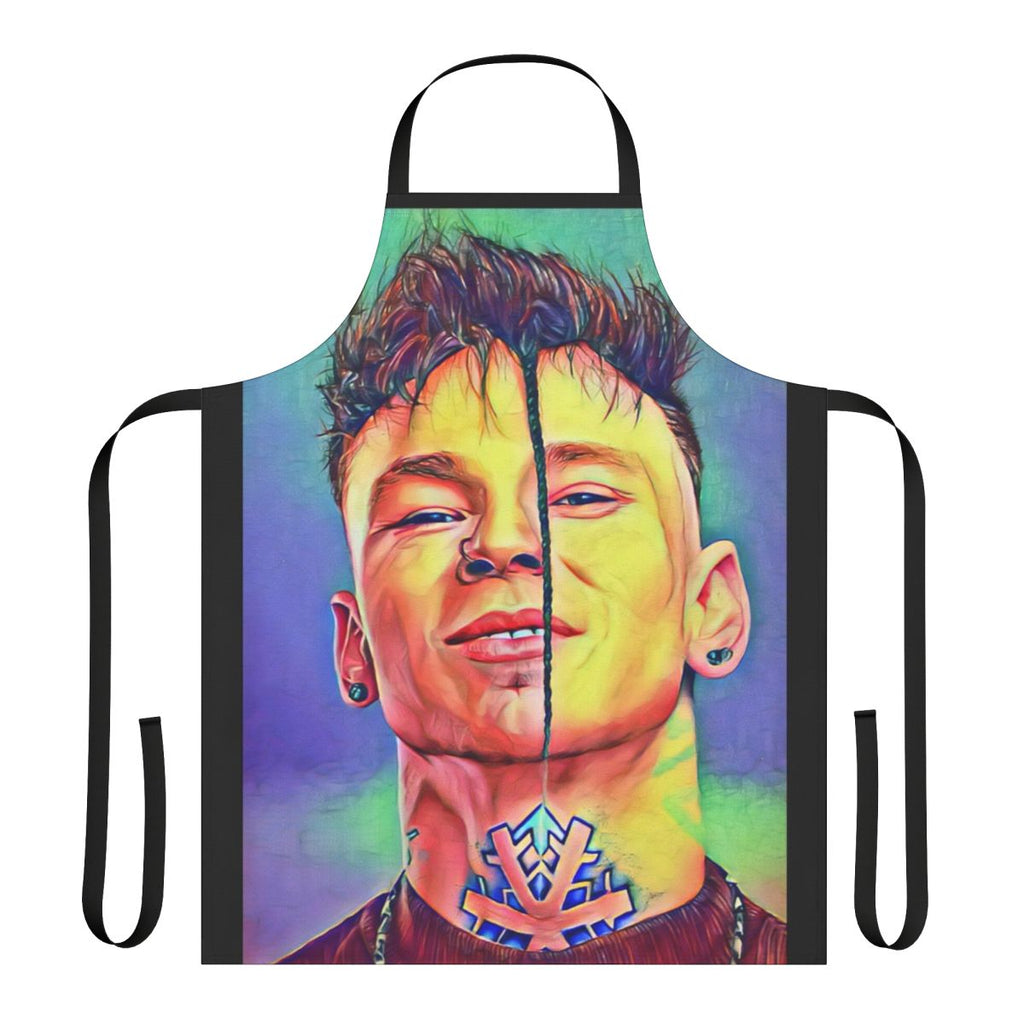 Colorful apron featuring the artistic design of Russian singer Niletto