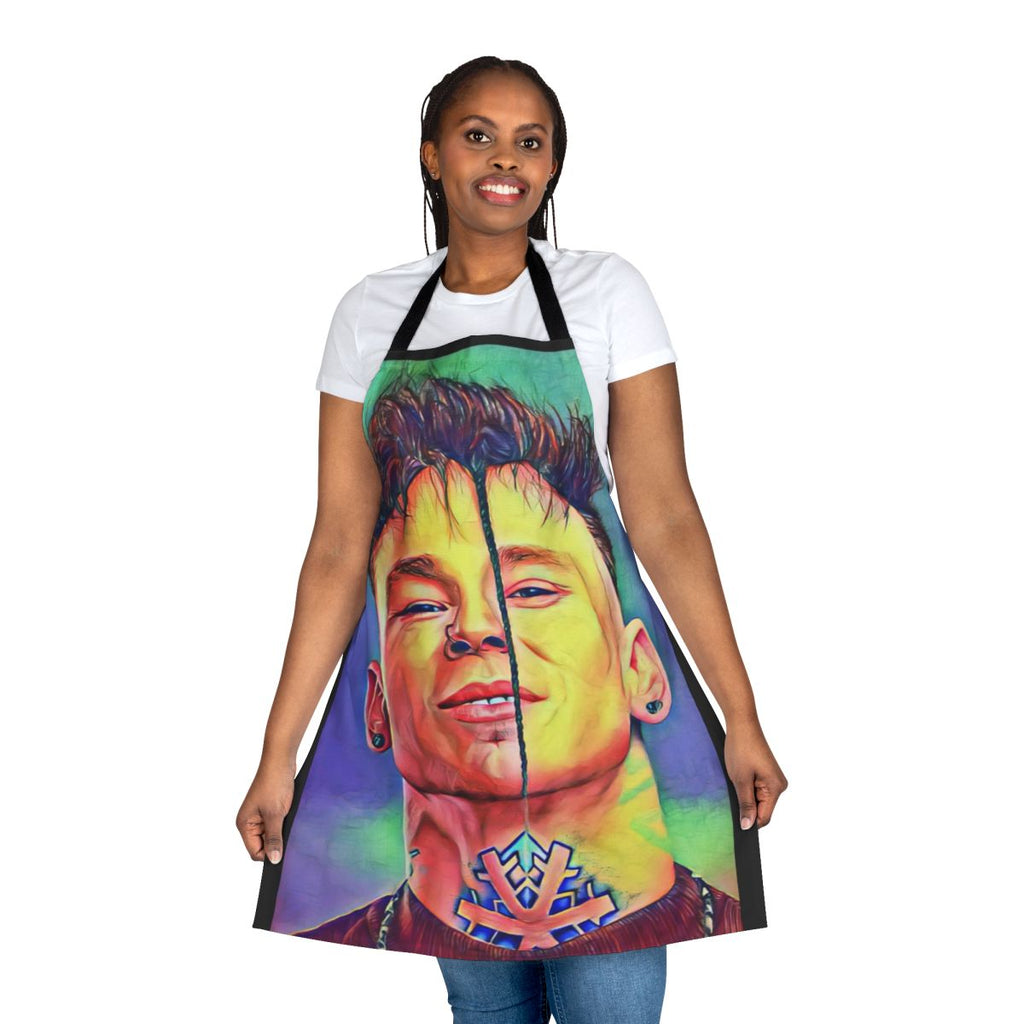 Colorful apron featuring the artistic design of Russian singer Niletto