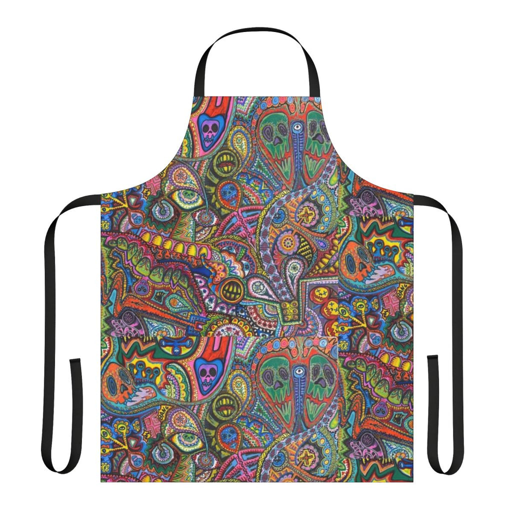 Colorful apron with original psychedelic-inspired artwork, featuring vibrant patterns and designs.