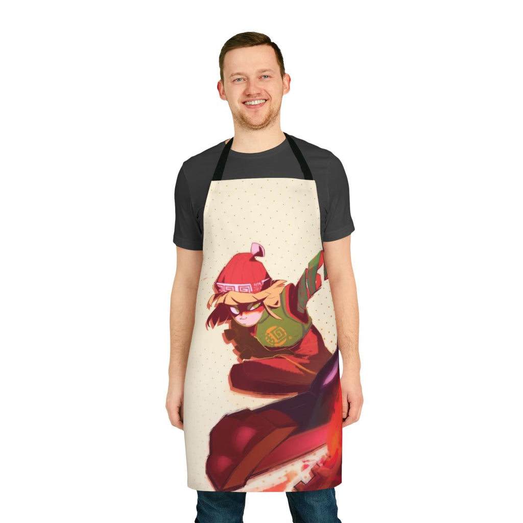 Vibrant apron featuring the iconic "Arms" character design