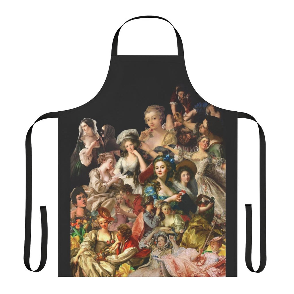 Colorful apron featuring iconic European art paintings from the history of art, including baroque, rococo, and renaissance styles.