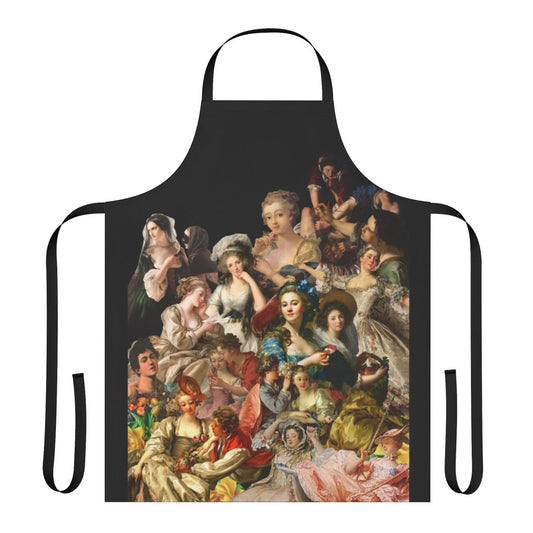 Colorful apron featuring iconic European art paintings from the history of art, including baroque, rococo, and renaissance styles.