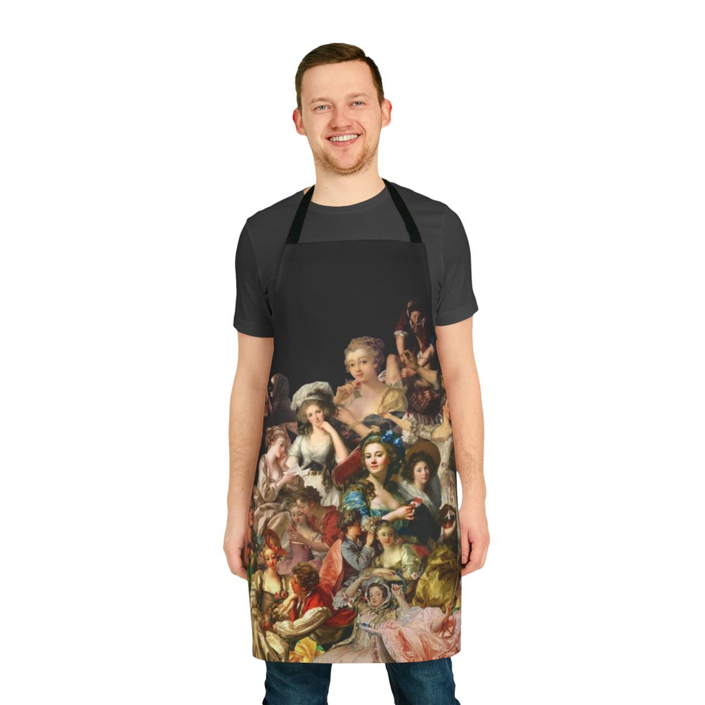 Colorful apron featuring iconic European art paintings from the history of art, including baroque, rococo, and renaissance styles.