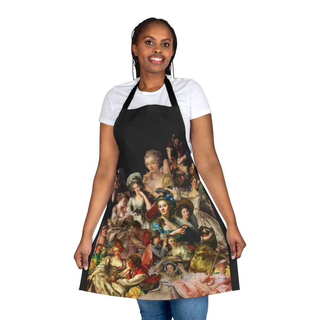 Colorful apron featuring iconic European art paintings from the history of art, including baroque, rococo, and renaissance styles.