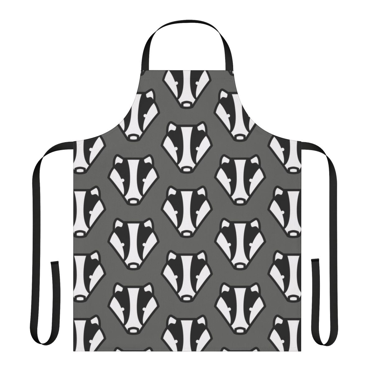 Colorful badger-themed apron with a gray and black design