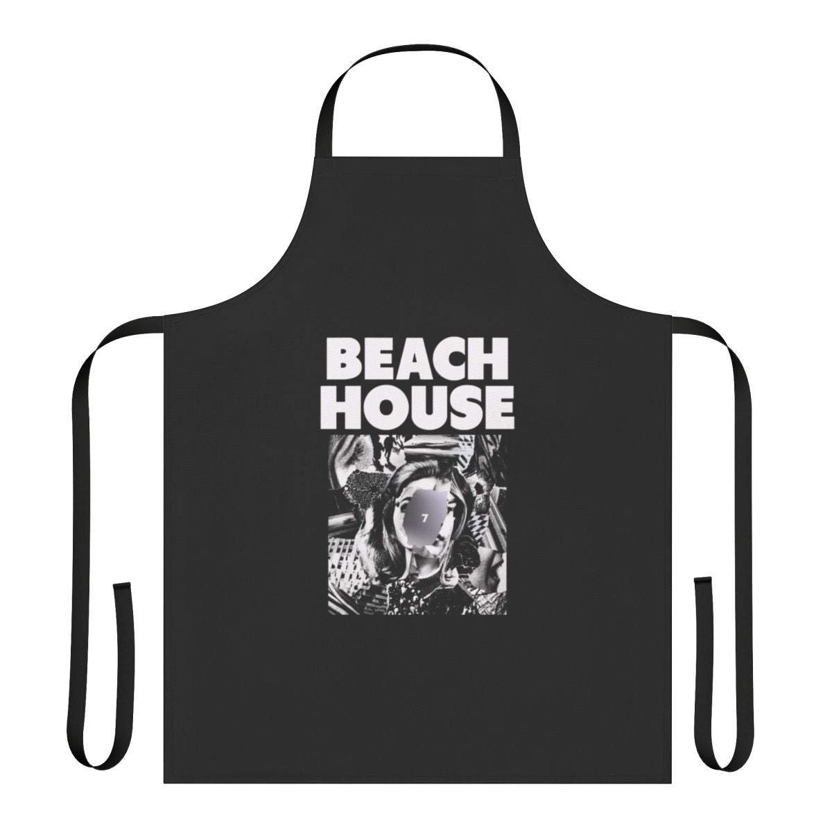 Colorful beach-themed apron with floral and nautical design elements