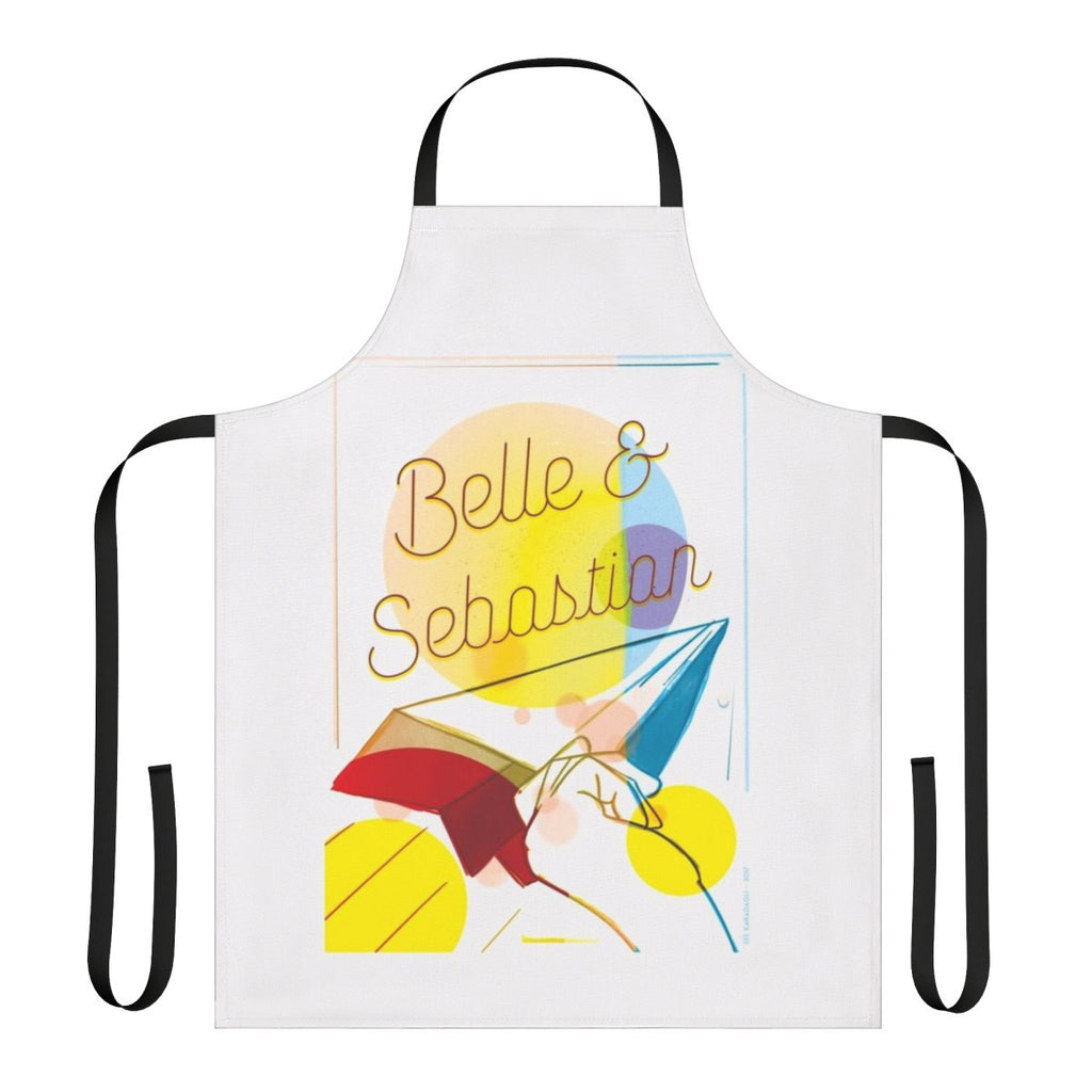 Vibrant apron featuring the indie pop band Belle and Sebastian's logo and iconic imagery
