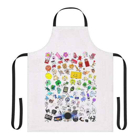 Colorful BFDI and TPOT inspired apron featuring characters and poses from the popular Battle for Dream Island series