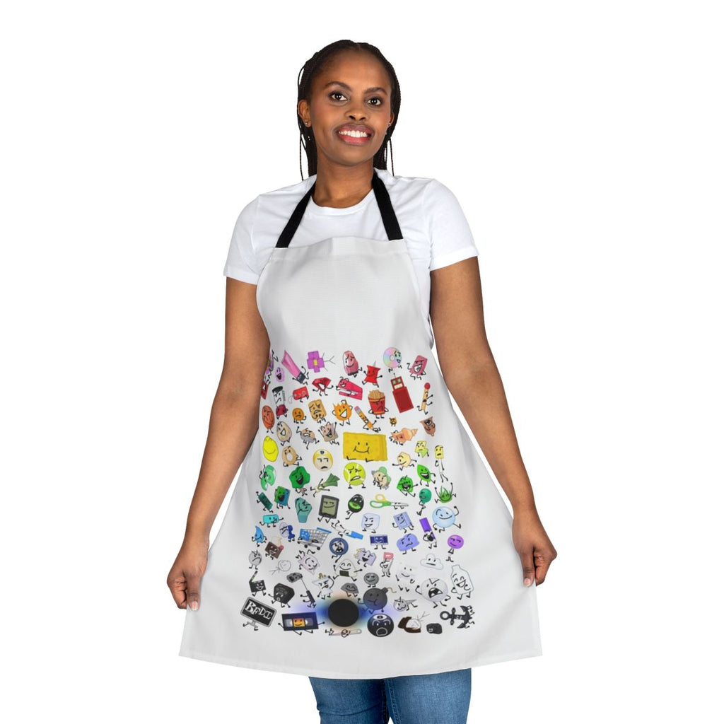 Colorful BFDI and TPOT inspired apron featuring characters and poses from the popular Battle for Dream Island series