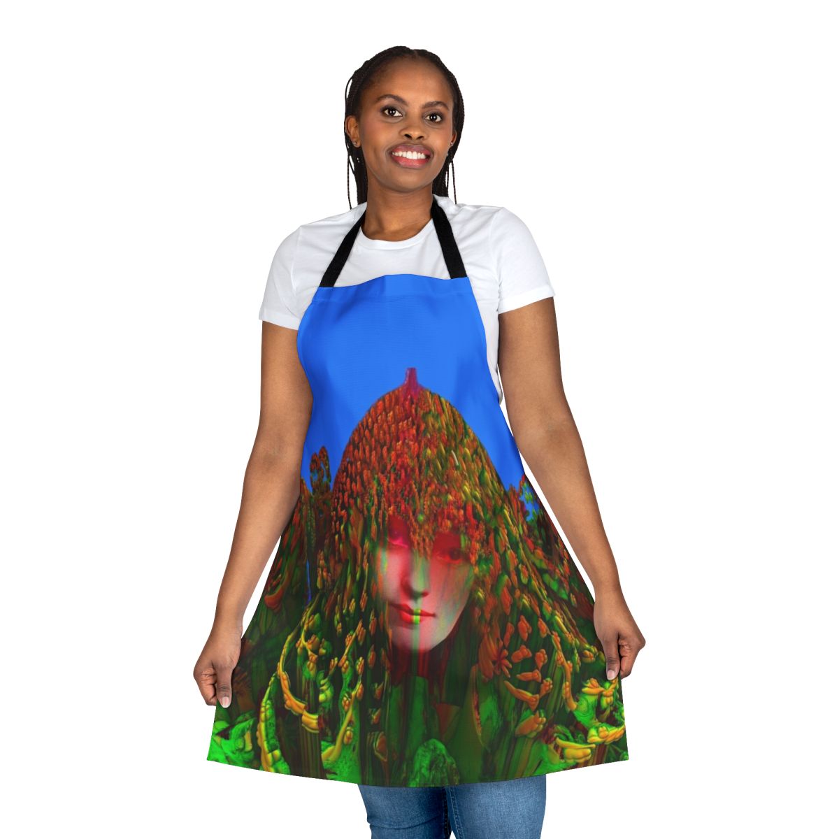 Colorful bohemian-style apron with dreadlock and abstract patterns