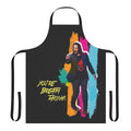 Vibrant and colorful apron with a futuristic, cyberpunk-inspired design featuring a "breathtaking" design