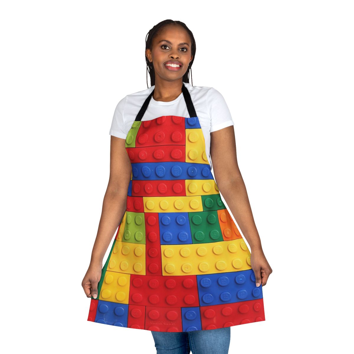 Colorful brick design apron with geometric pattern
