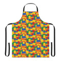 A colorful apron featuring patterns reminiscent of building blocks