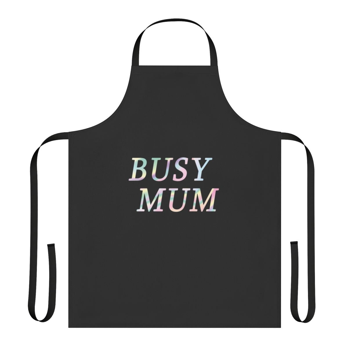 Colorful holographic apron with text "Busy Mom" - perfect Mother's Day gift
