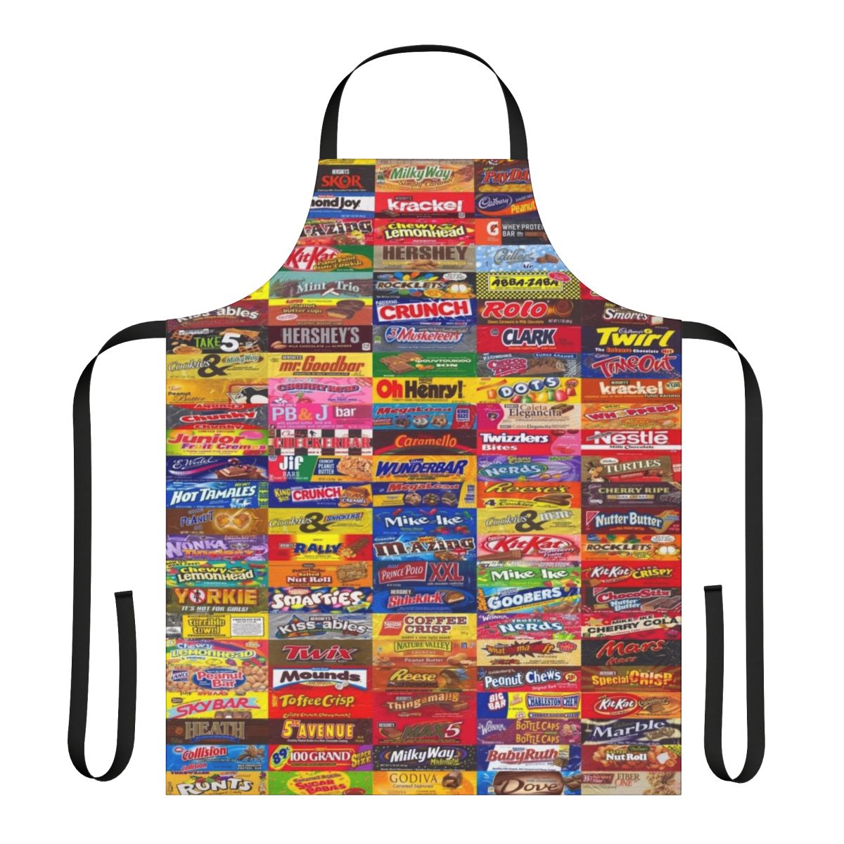 Colorful candy wrappers printed on a durable, adjustable apron