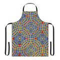Colorful patterned apron with red, blue, and yellow striped and diamond circle design, inspired by the iconic carpet at the Marriott hotel during Dragon Con convention.