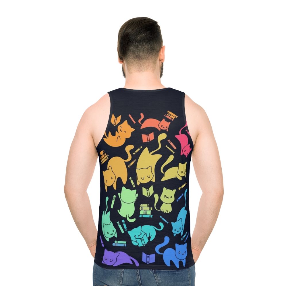 Colorful cats and books design unisex tank top