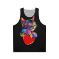 Colorful cat hugging heart unisex graphic tank top