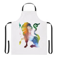Watercolor illustration of a mythical chimera creature on a colorful apron