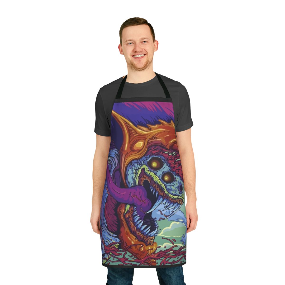 Hyper Beast themed apron with vibrant watercolor design