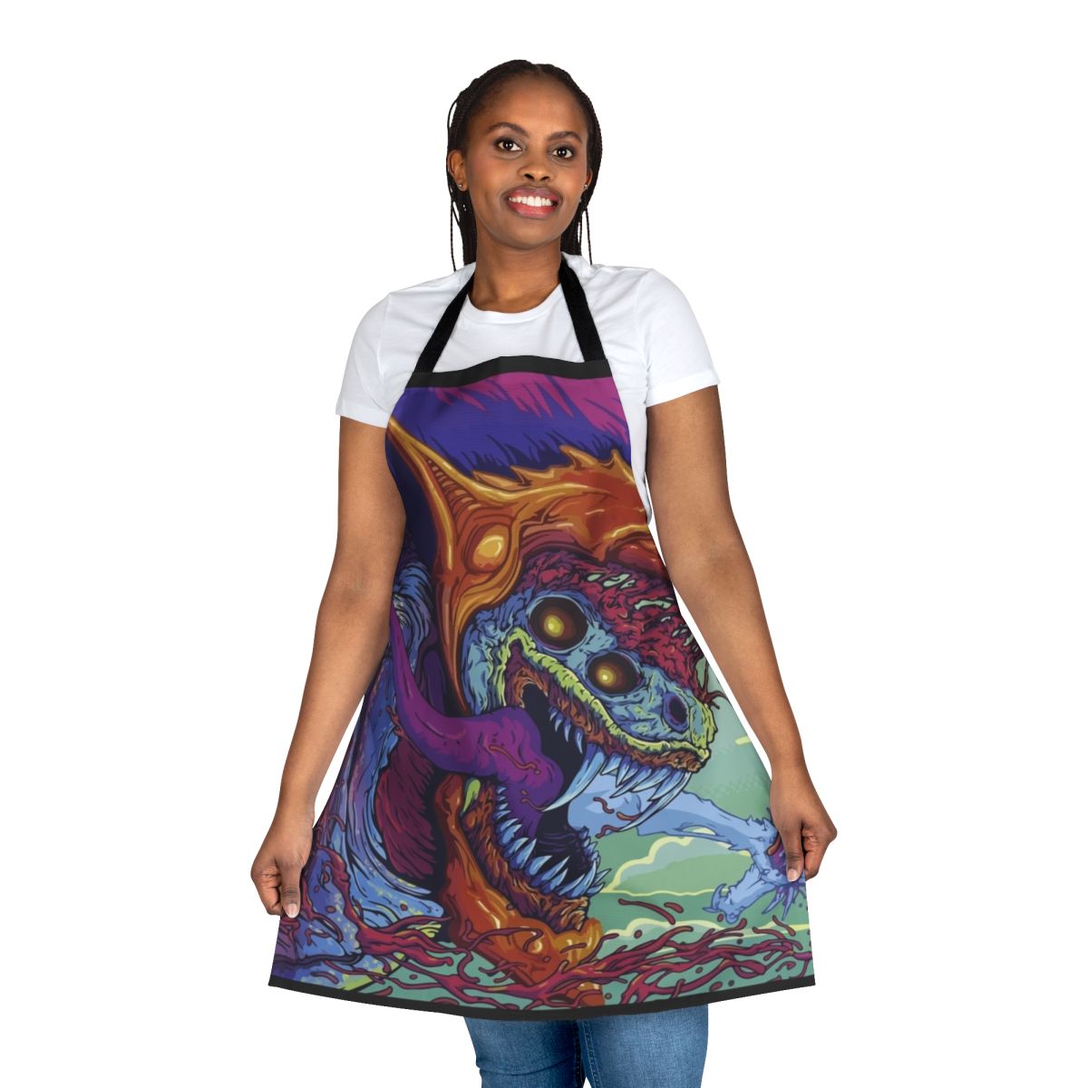 Hyper Beast themed apron with vibrant watercolor design