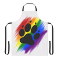 Vibrant rainbow-colored apron with a whimsical dog paw print design