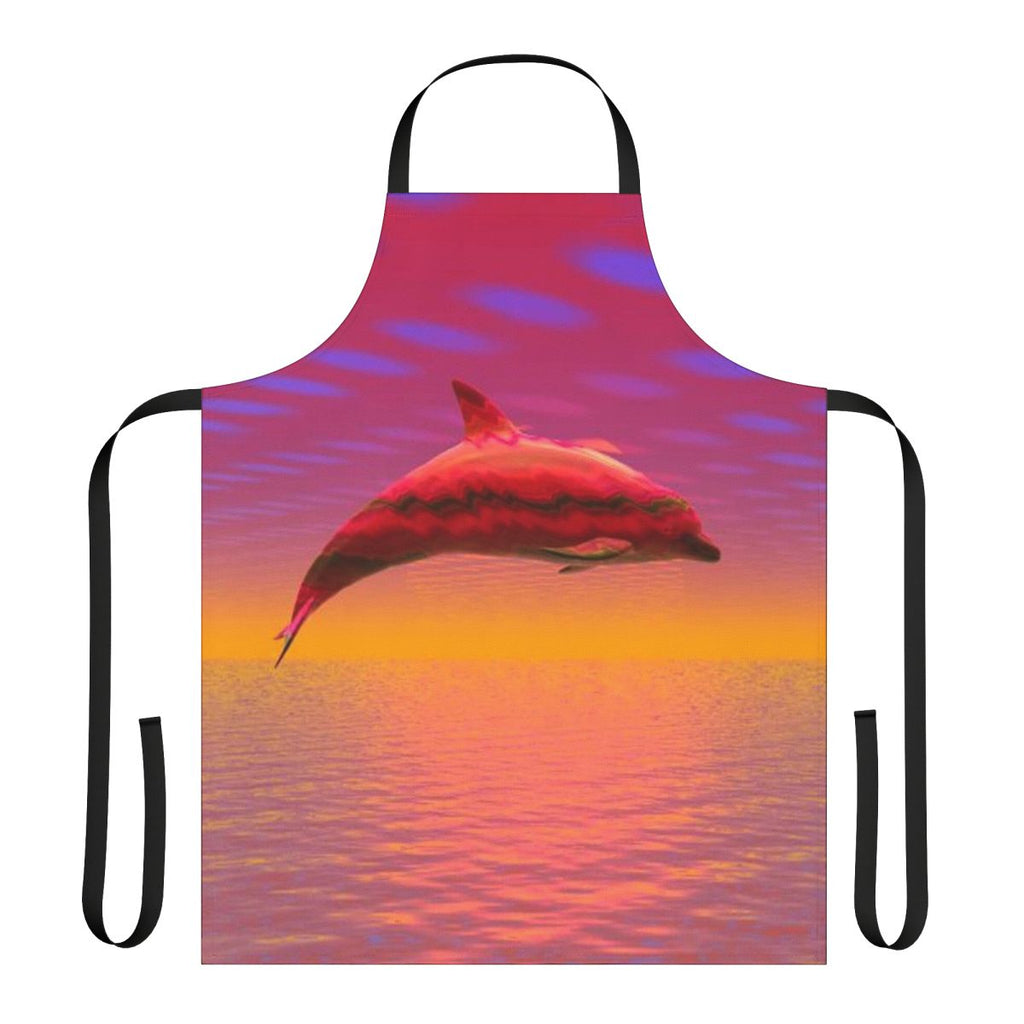 A colorful apron featuring a playful dolphin design, perfect for modern kitchen activities.