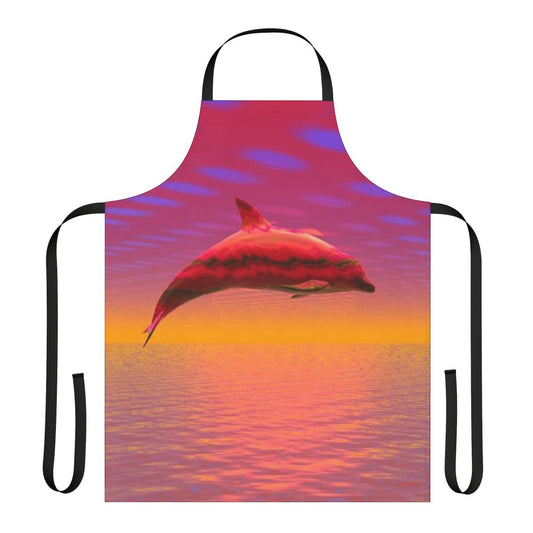 A colorful apron featuring a playful dolphin design, perfect for modern kitchen activities.
