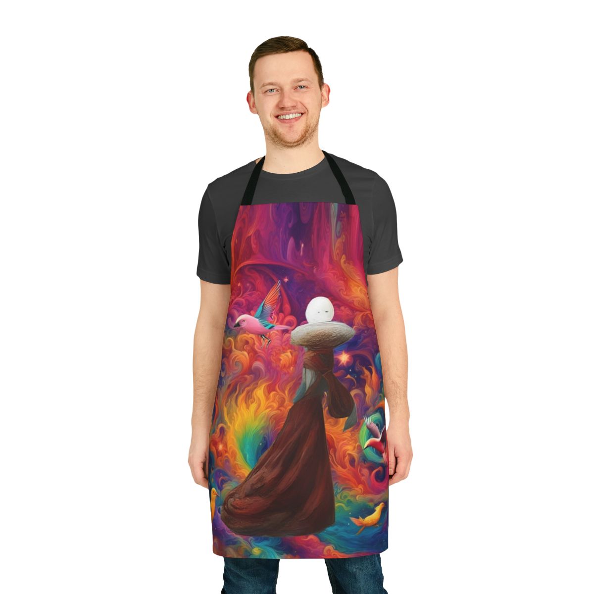 Colorful dreamscape apron with a vintage, retro fantasy design