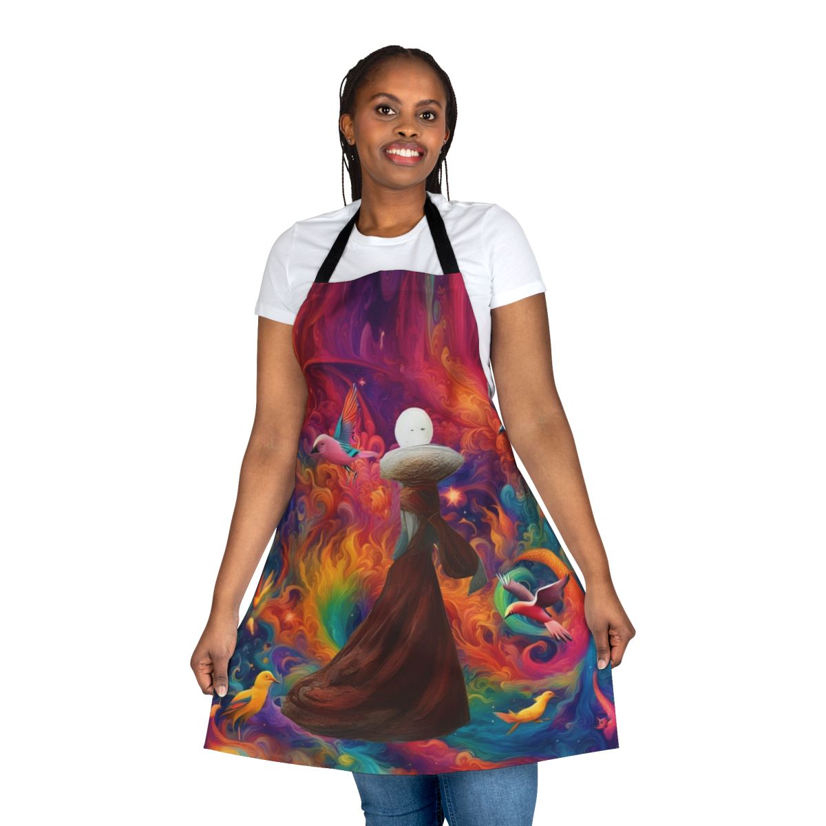 Colorful dreamscape apron with a vintage, retro fantasy design
