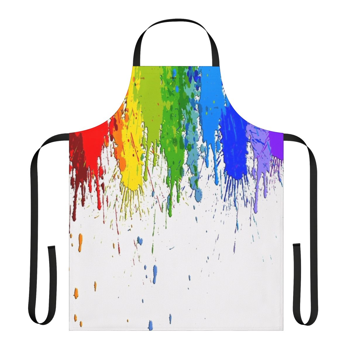 Vibrant watercolor-style splatter and dripping paint pattern on an apron, showcasing a playful and artistic design for animal lovers.