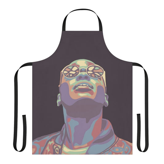 Colorful apron featuring a portrait of the character Eric from the Netflix series Sex Education.