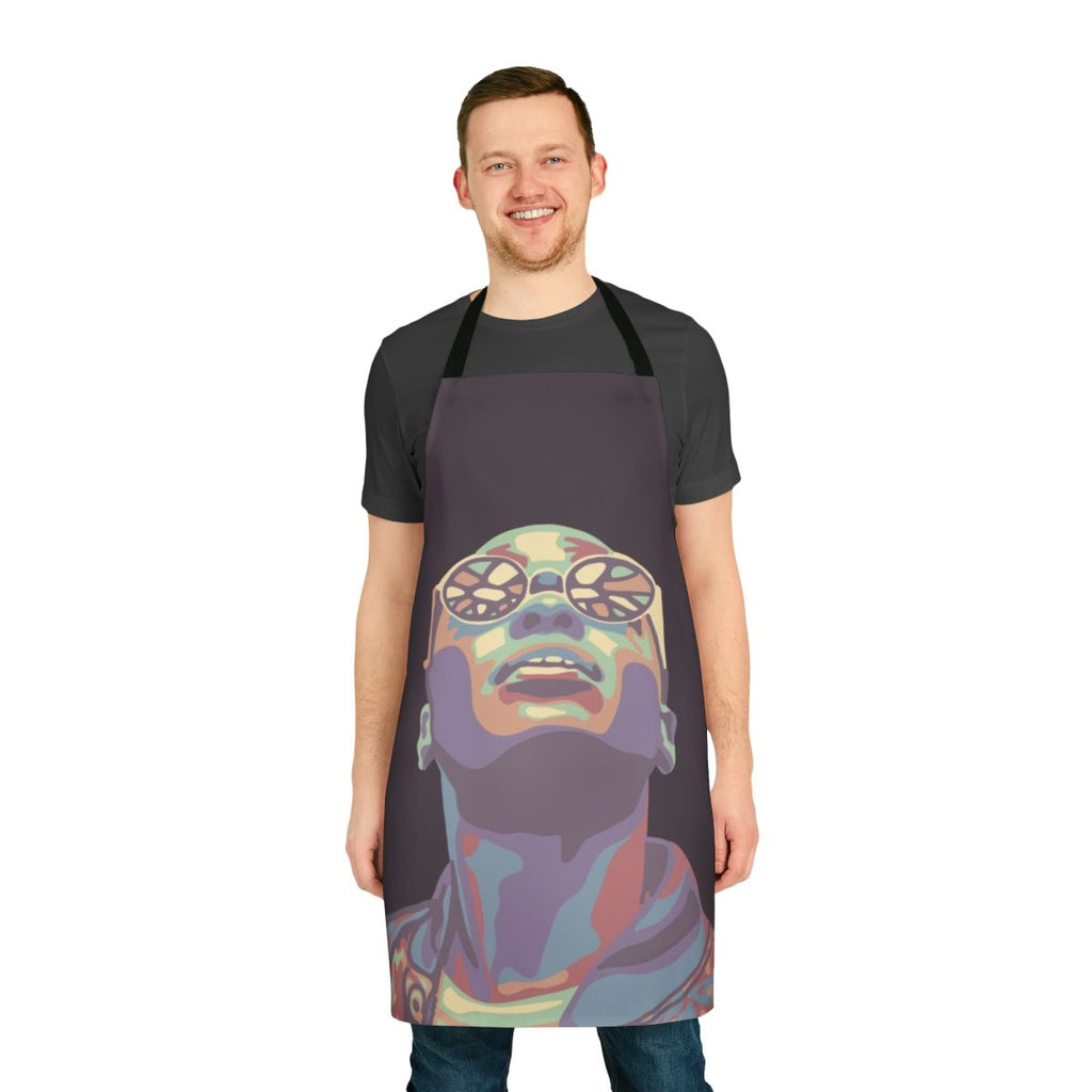 Colorful apron featuring a portrait of the character Eric from the Netflix series Sex Education.