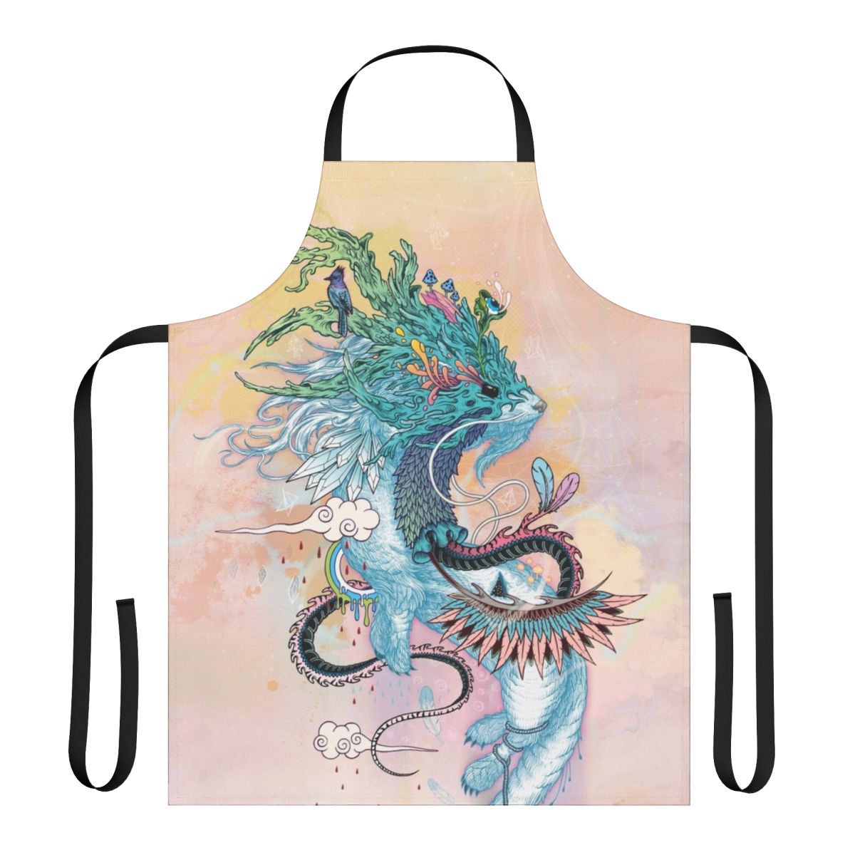 Colorful ermine apron with nature and psychedelic design elements