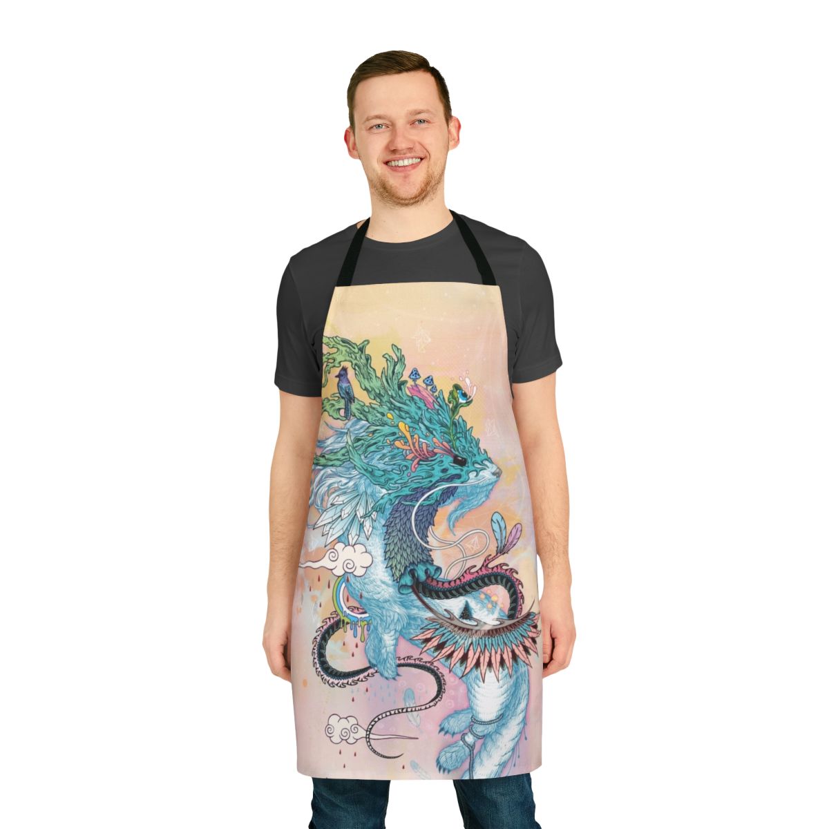 Colorful ermine apron with nature and psychedelic design elements