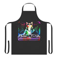 Illustration of a colorful, whimsical cat wearing DJ headphones and playing music